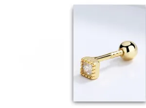 Macro detail of S925 hallmark on square zircon screw-back gold earring stud