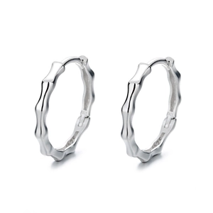 Polished 925 sterling silver bamboo hoop earrings with minimalist textured design