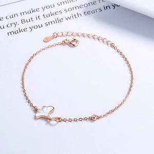 Elegant 925 sterling silver ginkgo leaf bracelet with white mother of pearl in rose gold