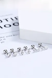 Lot de boucles d'oreilles en argent 925 avec lapin, cœur, nœud et zircons blancs