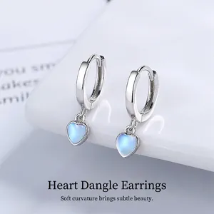 S925 Sterling Silver Heart Shaped Cat Eye Stone Hoop Earrings For Women Korean Minimalist Pink White Moonstone Pendant Earrings Jewelry