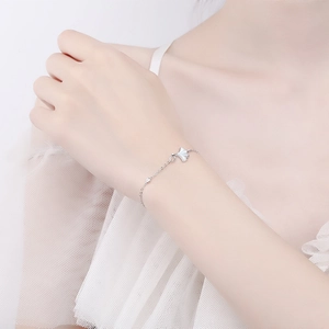 Elegant 925 sterling silver ginkgo leaf bracelet with white mother of pearl and zircon stone