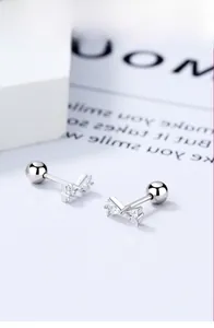 Boucles d'oreilles nœud en argent avec zircons et fermoir à vis pour femmes