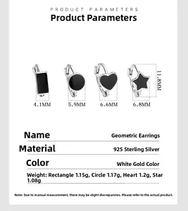 Tableau détaillé des tailles pour boucles d'oreilles en argent 925 avec émail noir