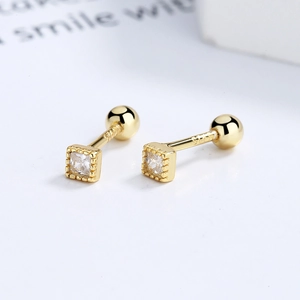 Minimalist S925 sterling silver square zircon stud earrings with screw back closure