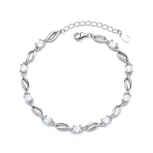 S925 sterling silver bracelet with blue crystal accents and adjustable chain link