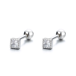 Minimalist S925 sterling silver square zircon screw back stud earrings for women