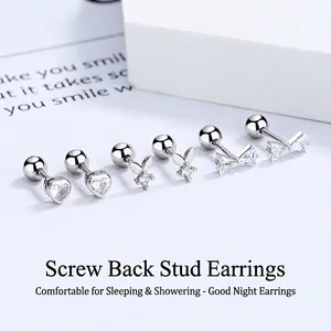 Boucles d'Oreilles Clous en Argent Sterling 925 Nœud Papillon Cœur Lapin Strass Scintillants Fermoir à Vis pour Femme Bijoux Minimalistes