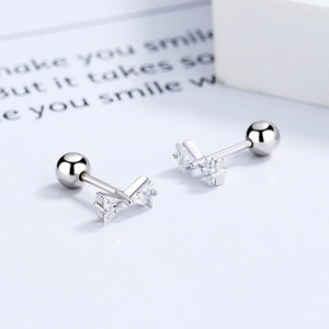 Boucles d'oreilles nœud en argent S925 avec zirconiums et fermoirs à vis sécurisés
