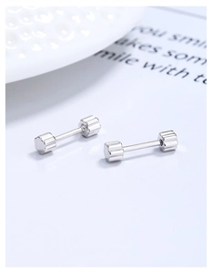 Detailed close-up of S925 sterling silver screw back stud earrings with hexagonal design