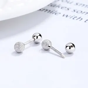 925 Sterling Silver Matte Round Ball Stud Earrings For Women Minimalist Screw Back Double Sided Dumbbell Ear Bone Studs Jewelry