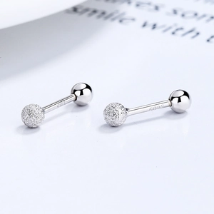Minimalist S925 sterling silver screw ball stud earrings with matte and polished texture