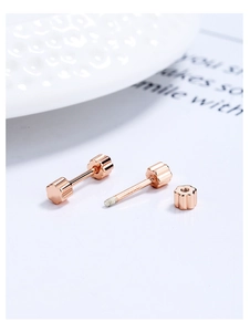 Macro view of S925 sterling silver plum blossom stud earrings with rose gold screw back