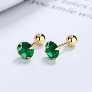 925 silver four-claw emerald zircon stud earrings with screw-back design for women
