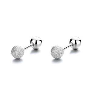 Minimalist 925 sterling silver screw back earrings with frosted and polished silver beads