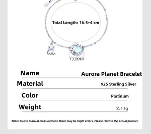 Specifiche del braccialetto aurora planet in argento 925 con ciondolo in pietra di luna