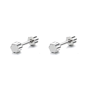 Minimalist 925 sterling silver plum flower stud earrings with screw back design