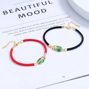 S925 silver cicada charm woven red and black cord bracelets for couples' good luck