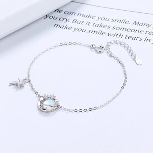 Bracciale pianeta luna stella in argento 925 con pietra di luna e zirconi brillanti
