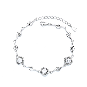 S925 sterling silver clover bracelet with blue crystal flowers and adjustable chain