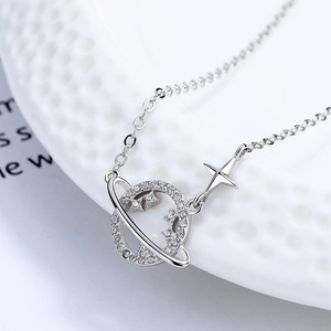 925 silver hollow planet necklace with sparkling star pendant and pavé cubic zirconia