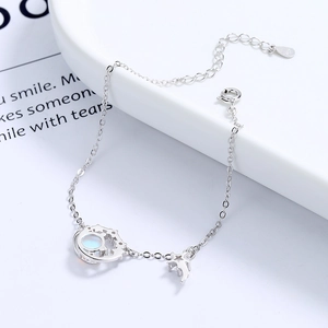Elegante bracciale in argento sterling S925 con luna, stella e pietra di luna