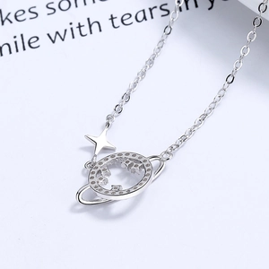 925 sterling silver hollow planet and star necklace with a minimalist celestial pendant