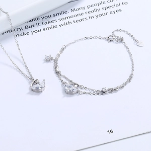 925 sterling silver moon and star necklace with zircon in minimalist design