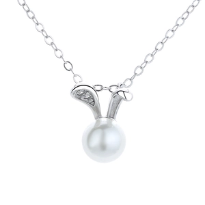 Elegant 925 silver necklace with rabbit ear design and round white pearl pendant