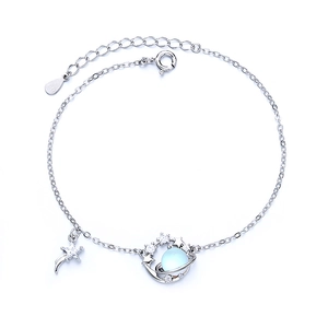 Bracciale pianeta in argento sterling 925 con pendente Saturno blu e ciondolo a stella