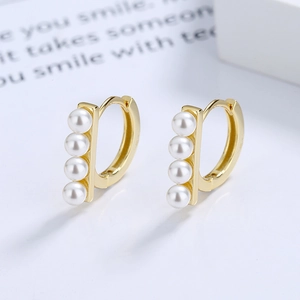 925 Sterling Silver Shell Artificial Pearl Hoop Earrings French Minimalist Geometric Parallel Bar Huggie Earrings For Women Fine Jewelry