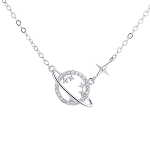 925 silver hollow planet necklace with sparkling cubic zirconia and north star charm