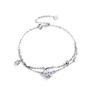 925 sterling silver double-layer bracelet with moon and star zircon pendants in silver finish
