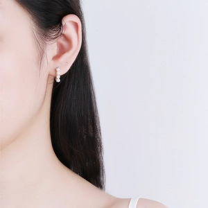 French style S925 silver pearl drop earrings with four white pearls on female model