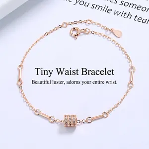 Elegante bracciale in argento 925 oro rosa con zirconi bianchi e catena a maglie fini