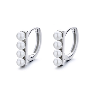 French style S925 sterling silver hoop earrings with four vertical white pearls