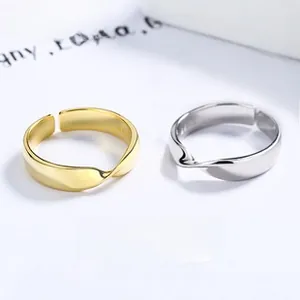 Detail of adjustable silver and gold Mobius twist rings in polished minimalist style