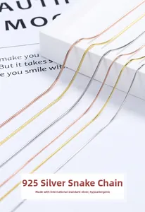 Detailed view of 1mm S925 sterling silver snake bone chains in silver, gold, and rose gold