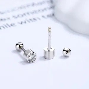 Detailed macro view of S925 sterling silver screw back earring with a clear zircon stone