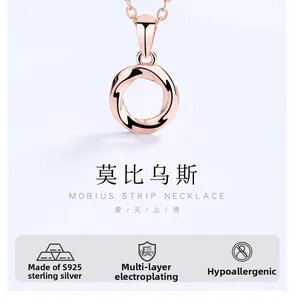 Detail of rose gold Mobius necklace in s925 sterling silver with multilayer plating