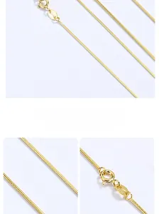 Close-up of 1mm gold-plated S925 sterling silver snake chain with spring clasp detail