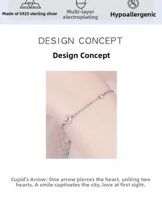 Macro detail of S925 sterling silver moon and cupid arrow bracelet with zircon stones