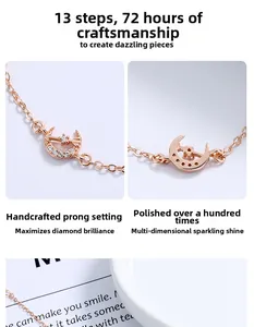 Detail of rose gold star and moon bracelet with hand-set cubic zirconia stones