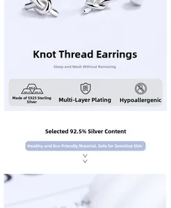 Macro detail of knot screw design earring in S925 sterling silver with polished finish