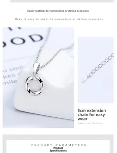 Detail of 925 sterling silver Mobius necklace showing S925 hallmark and 5cm extension chain