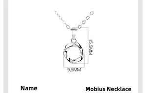 Detail view of Mobius ring necklace showing 15.5mm height and 9.5mm width dimensions