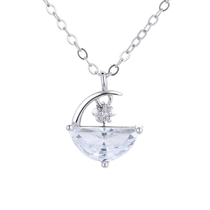 Collier en argent sterling 925 avec pendentif lune et étoile et cristal transparent