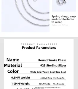 Macro detail of S925 sterling silver snake chain necklaces in three metallic finishes