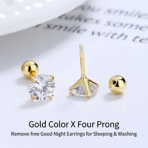Boucles d'Oreilles Clous en Argent Sterling 925 pour Femmes Serti à Quatre Griffes Strass Fermoir à Vis Bijoux Cadeau