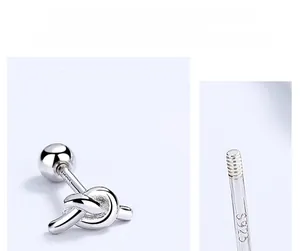 Detailed view of S925 sterling silver knot stud earring with screw back and hallmark